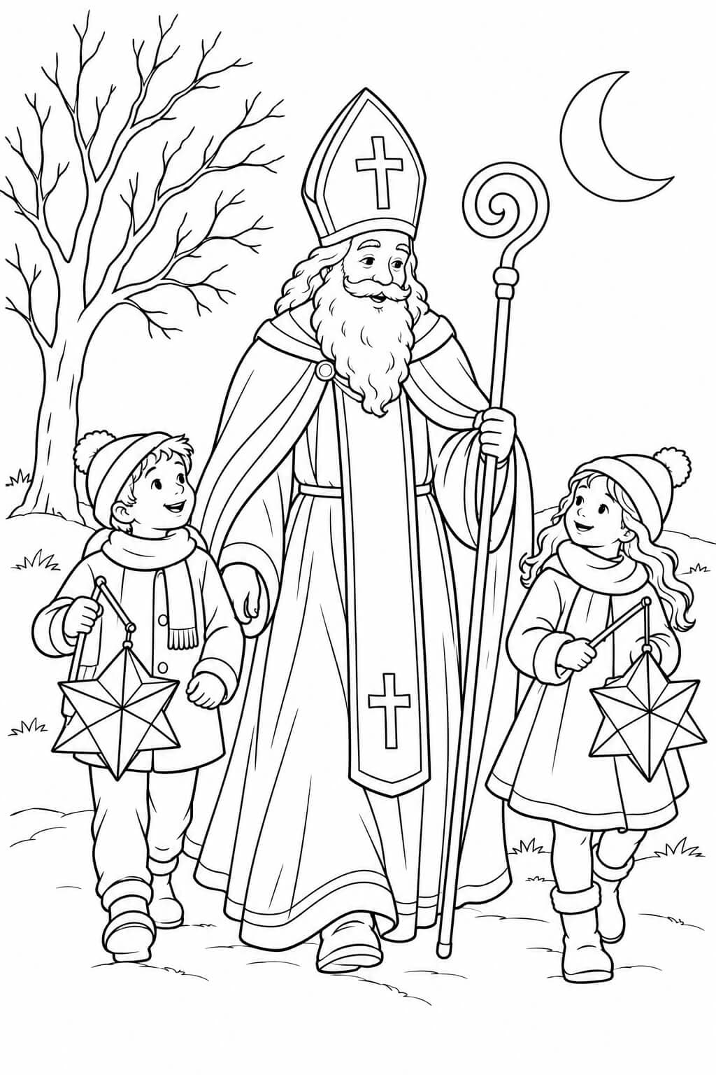 Nikolaus beim Laternenfest – Nikolaus Ausmalbild