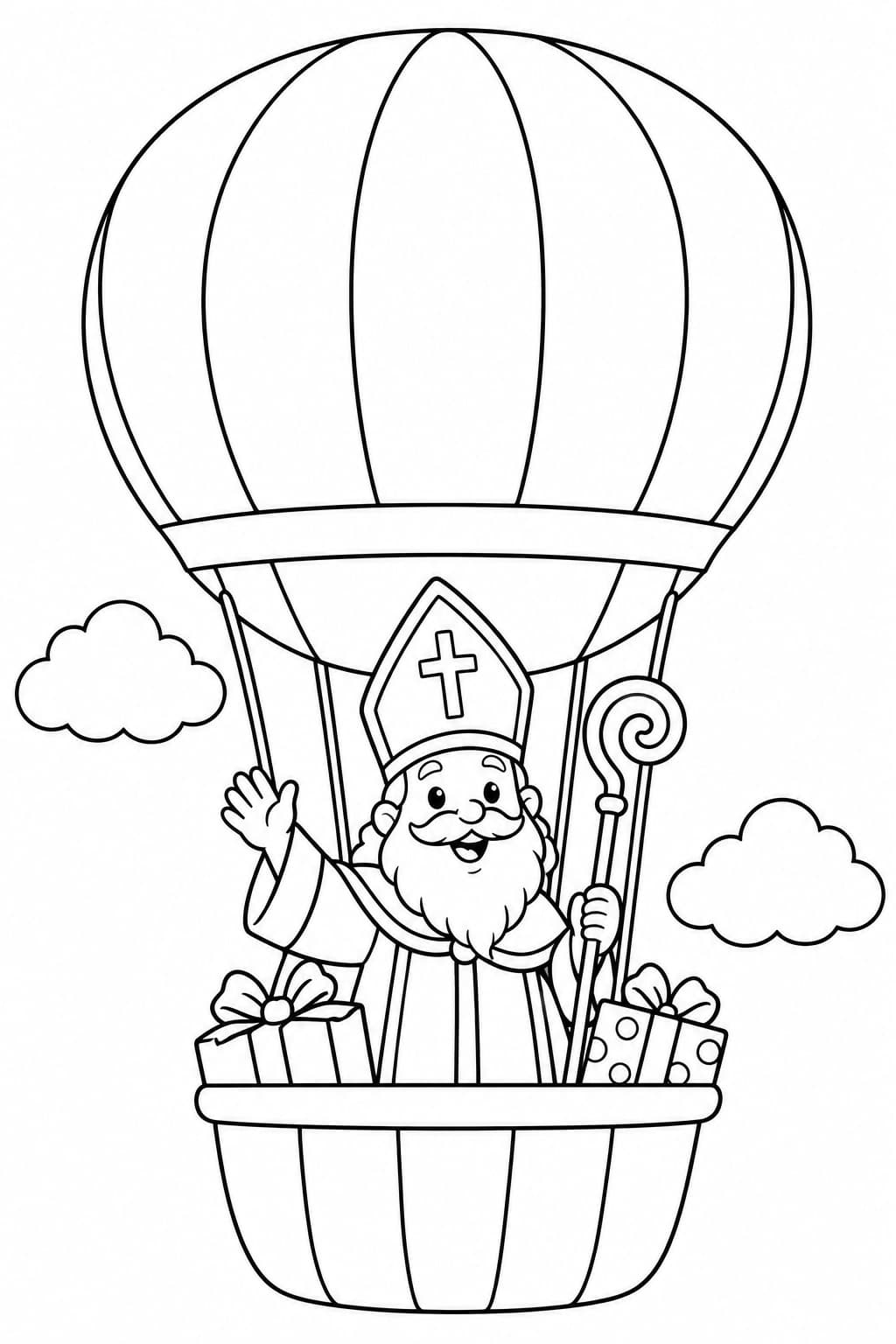 Nikolaus im Heißluftballon – Nikolaus Ausmalbild