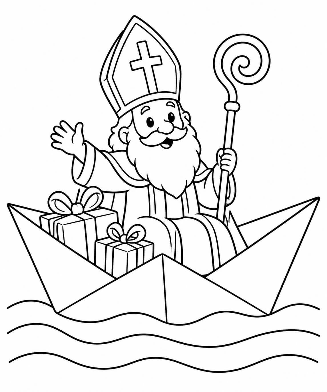Nikolaus im Papierschiff – Nikolaus Ausmalbild