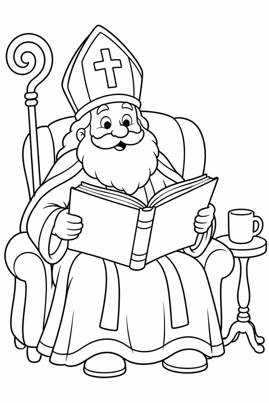 Nikolaus liest ein Buch – Nikolaus Ausmalbild