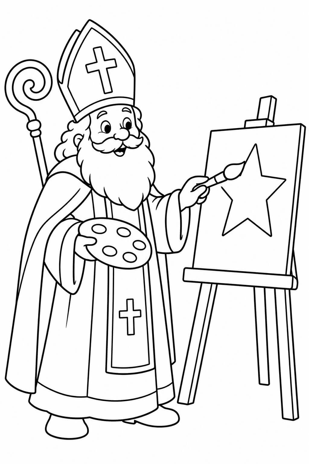 Nikolaus malt ein Bild – Nikolaus Ausmalbild