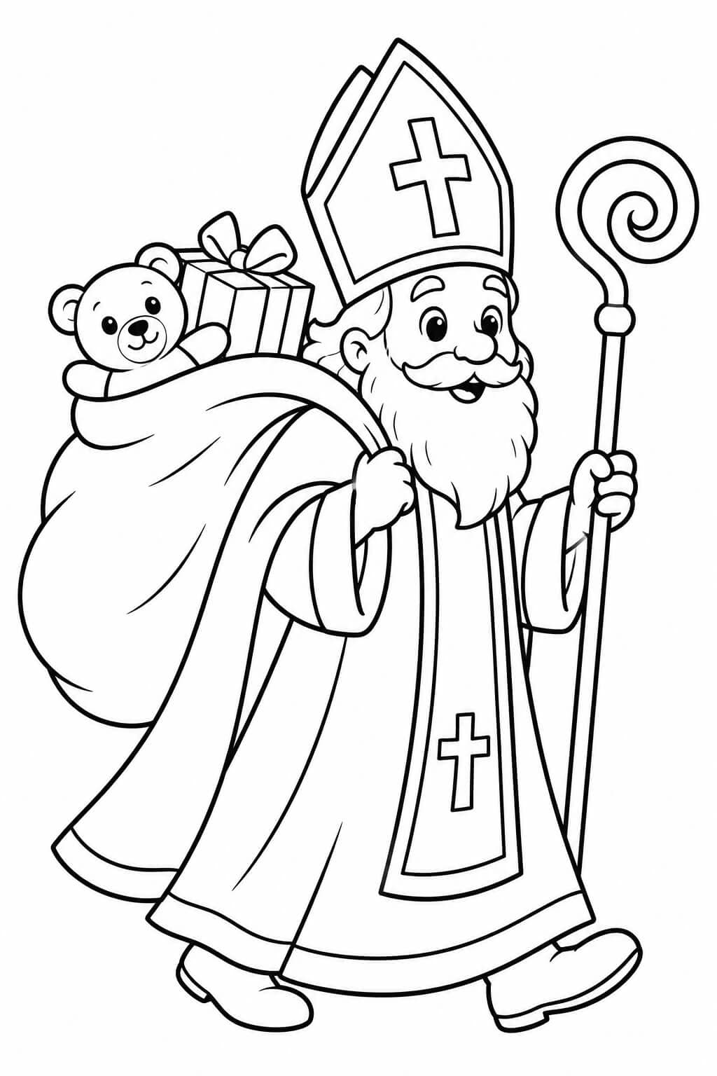 Nikolaus mit großem Geschenkesack – Nikolaus Ausmalbild