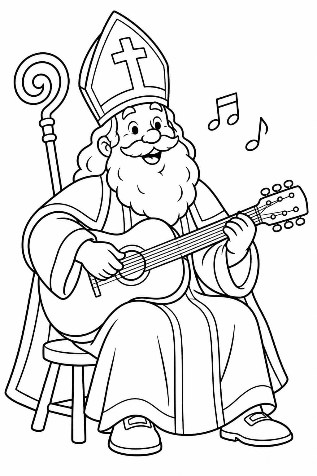 Nikolaus spielt Gitarre – Nikolaus Ausmalbild
