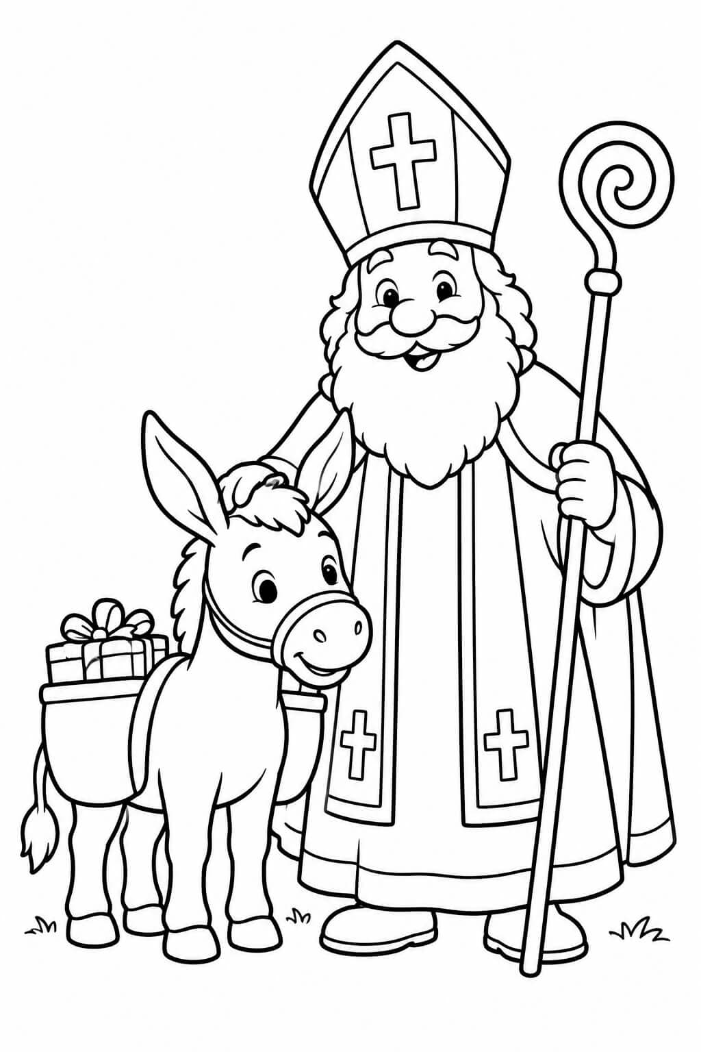 Nikolaus mit seinem Esel – Nikolaus Ausmalbild