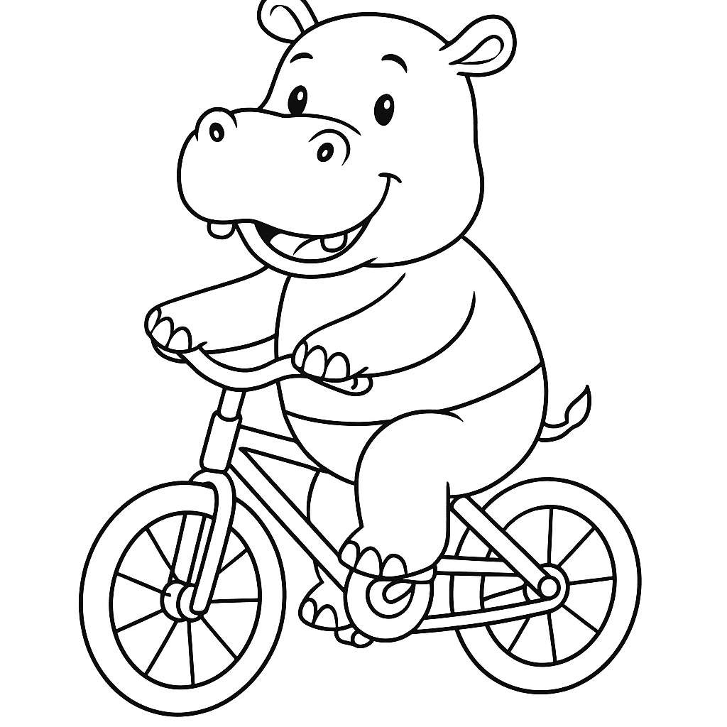 Nilpferd auf Fahrrad Ausmalbild