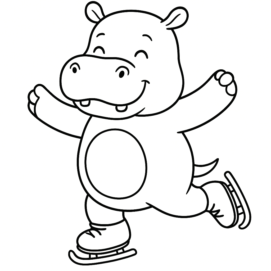 Nilpferd Eislaufen Ausmalbild