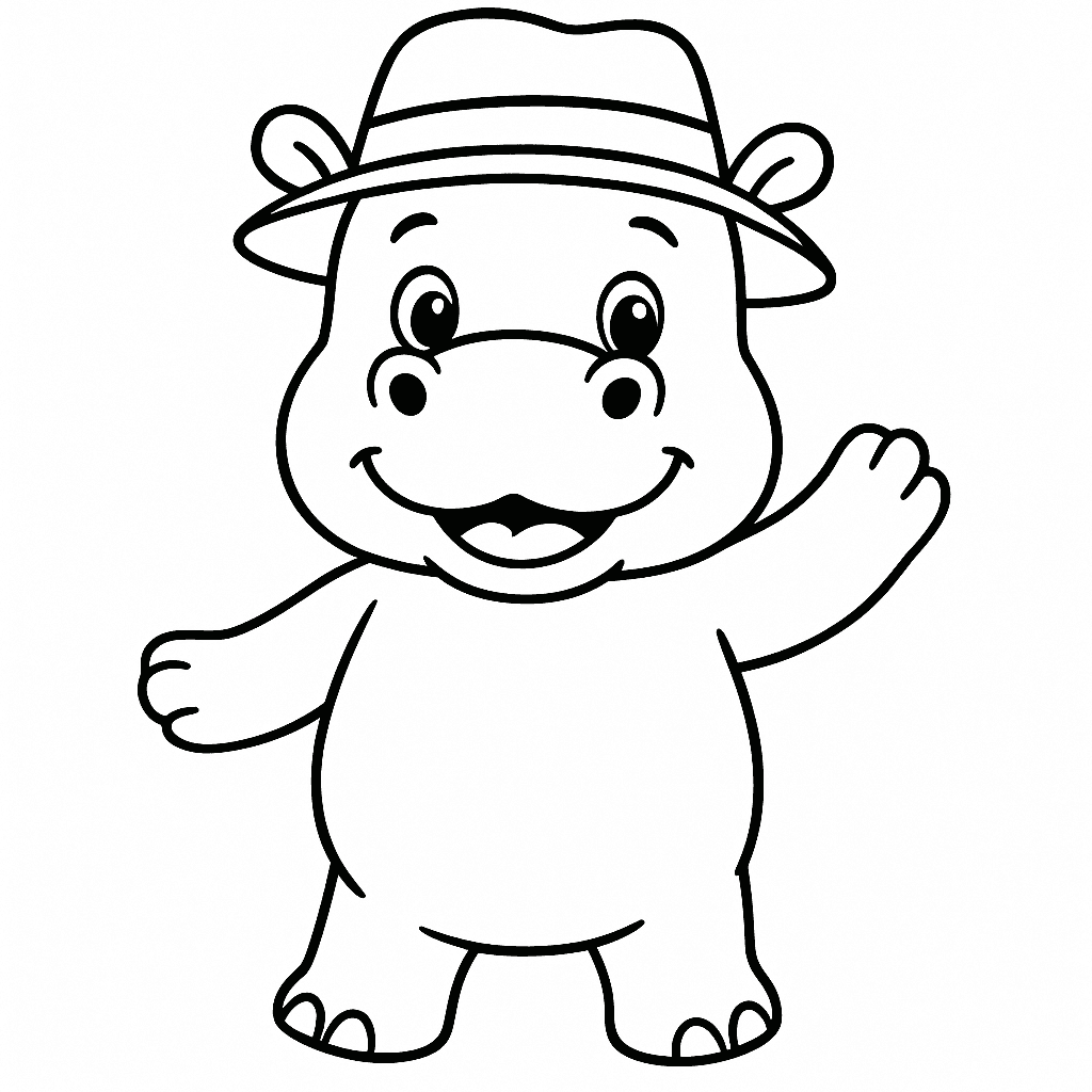 Nilpferd mit Hut Ausmalbild