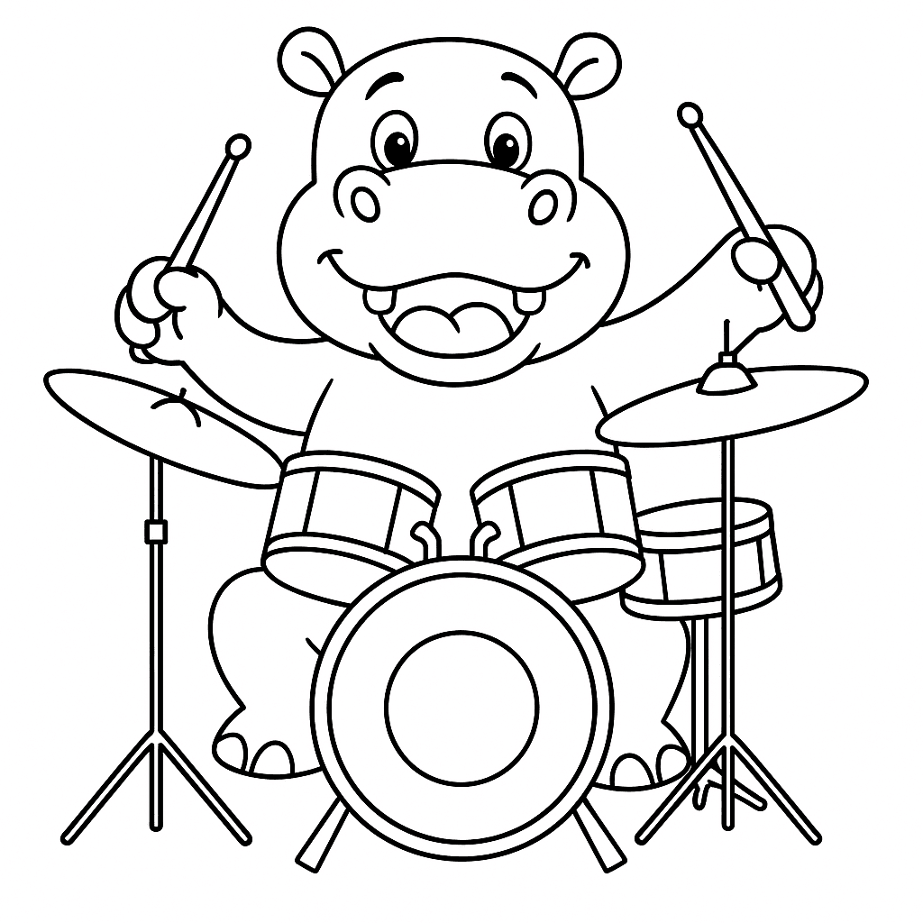 Nilpferd Schlagzeugspieler Ausmalbild