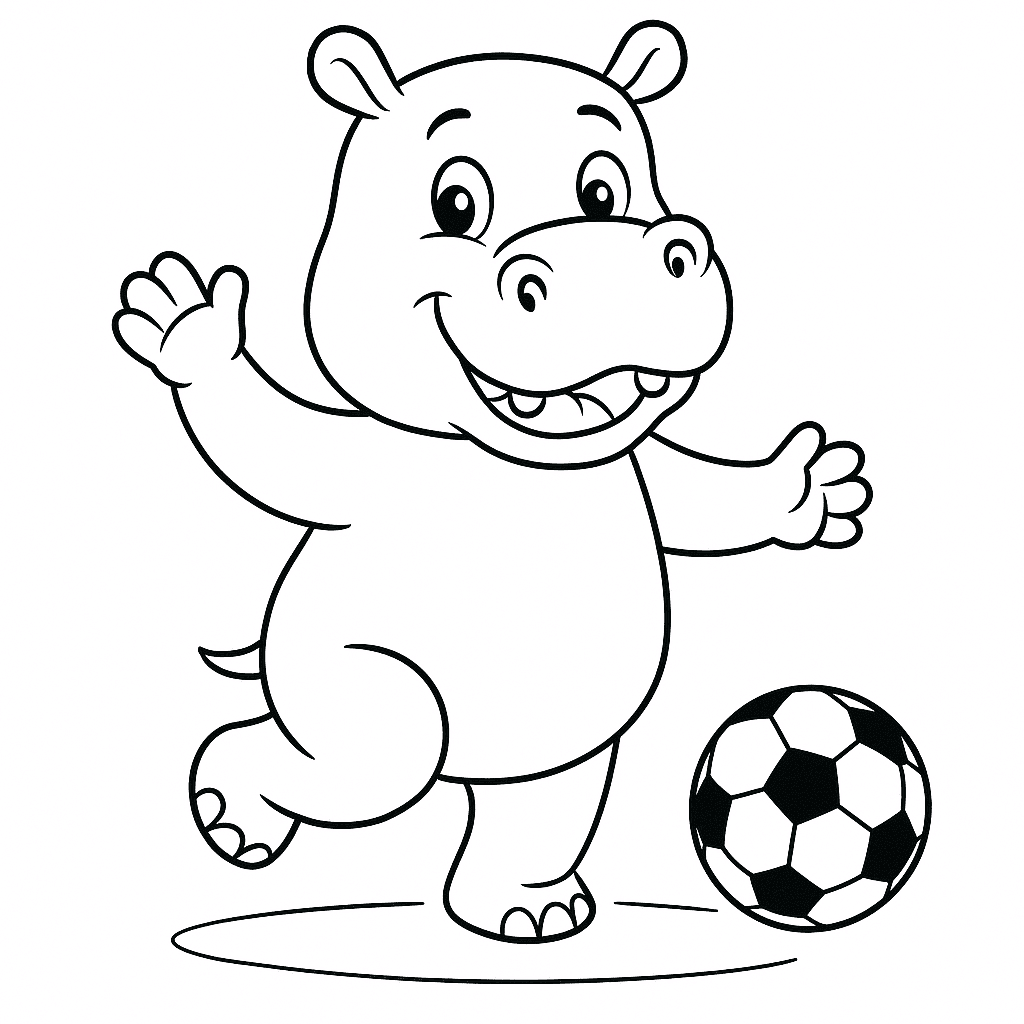 Nilpferd spielt Fußball Ausmalbild