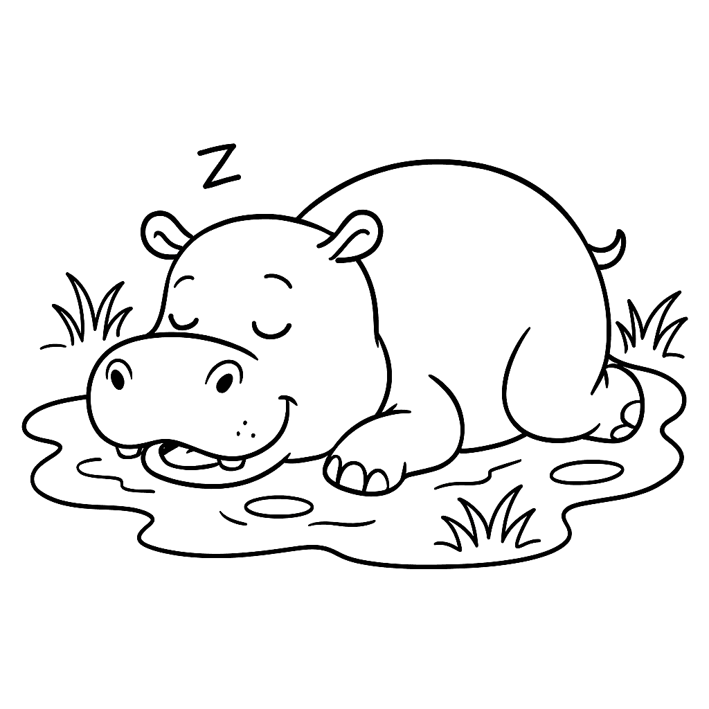Schlafendes Nilpferd Ausmalbild