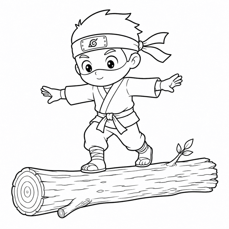 Ninja Kind hält Gleichgewicht Ausmalbild