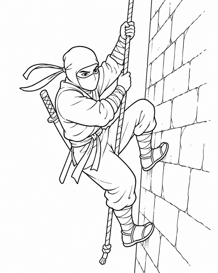 Ninja klettert Ausmalbild