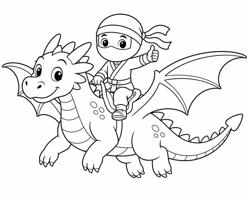 Ninja und Drache Ausmalbild