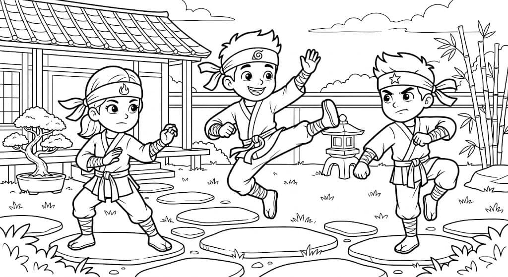 Trainierende Ninjas Ausmalbild