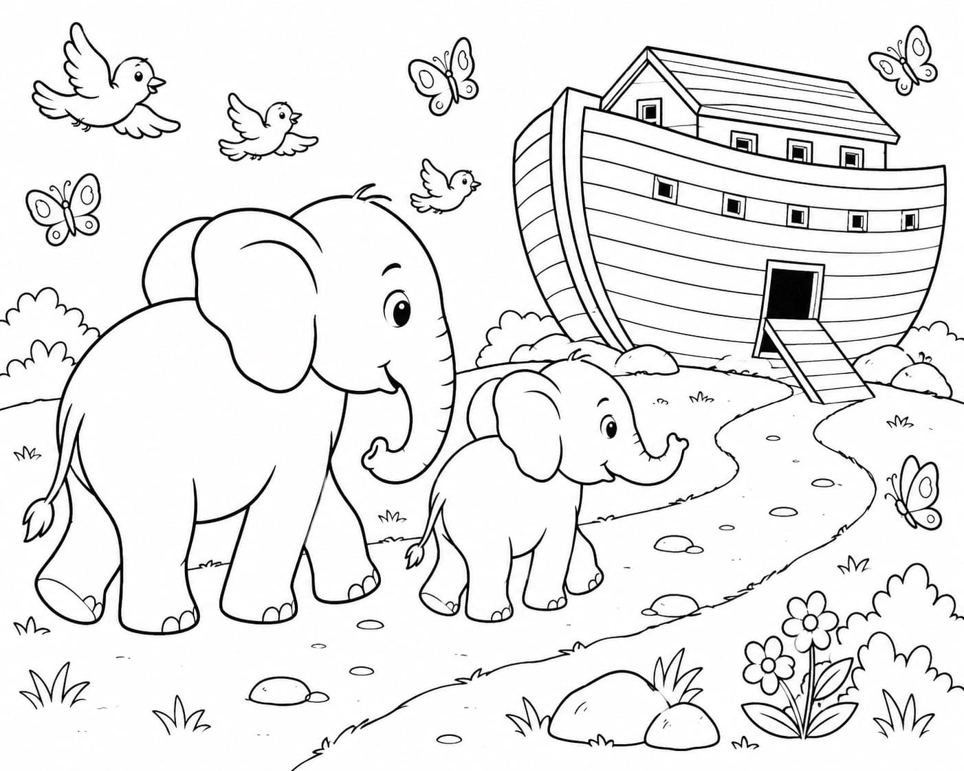 Elefant betritt Noahs Arche Ausmalbild