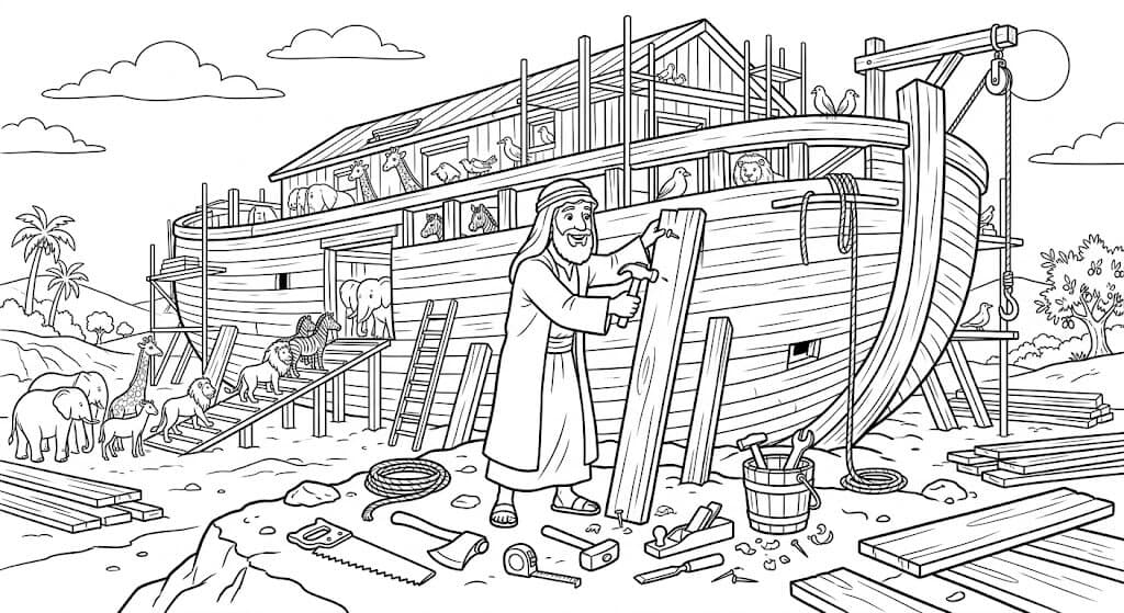 Noah baut die Arche Ausmalbild
