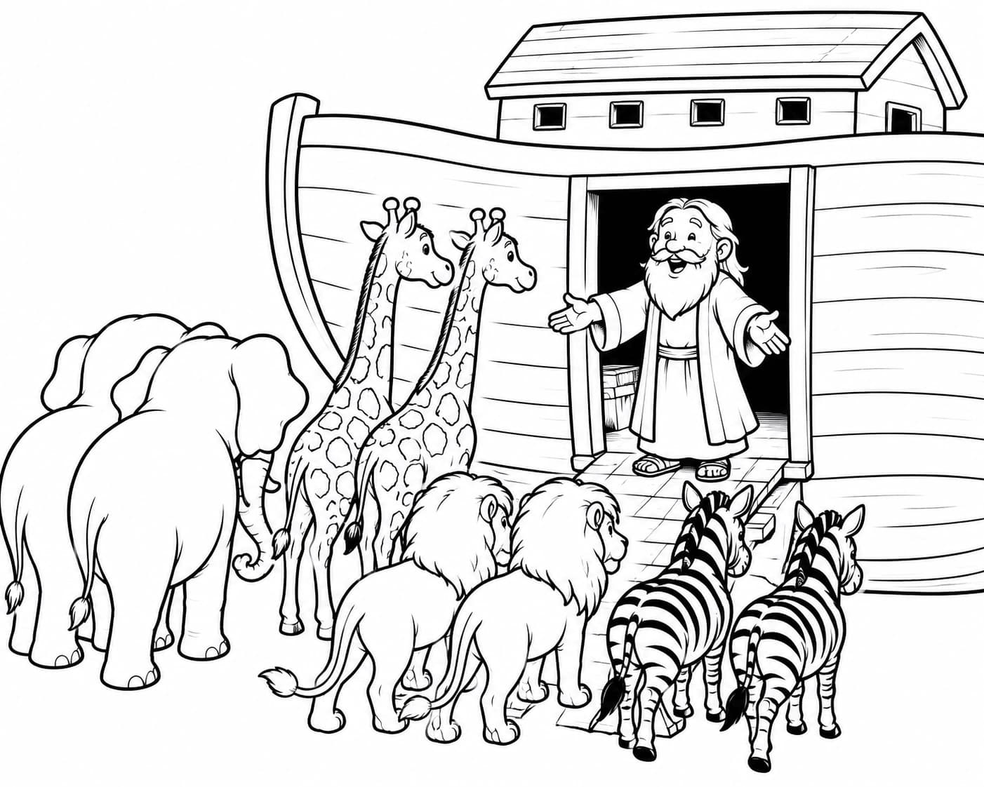 Noah empfängt die Tiere Ausmalbild