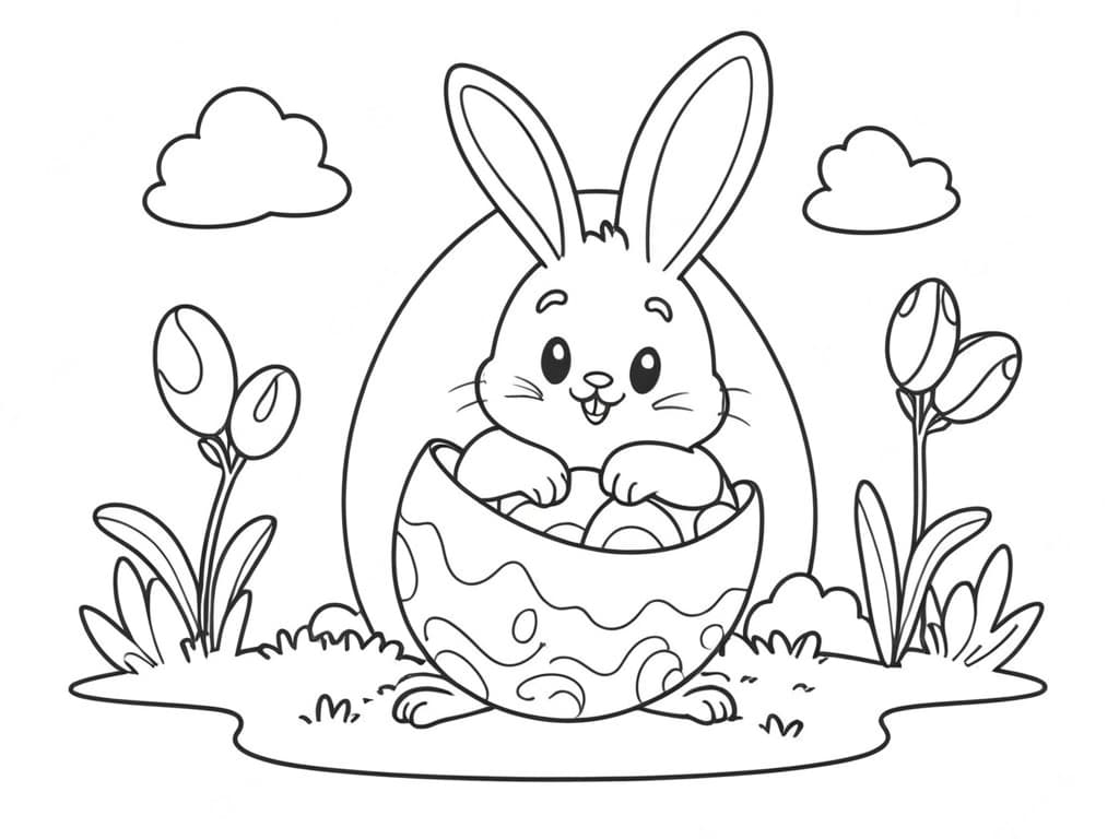 Hase isst Osterei Ausmalbild