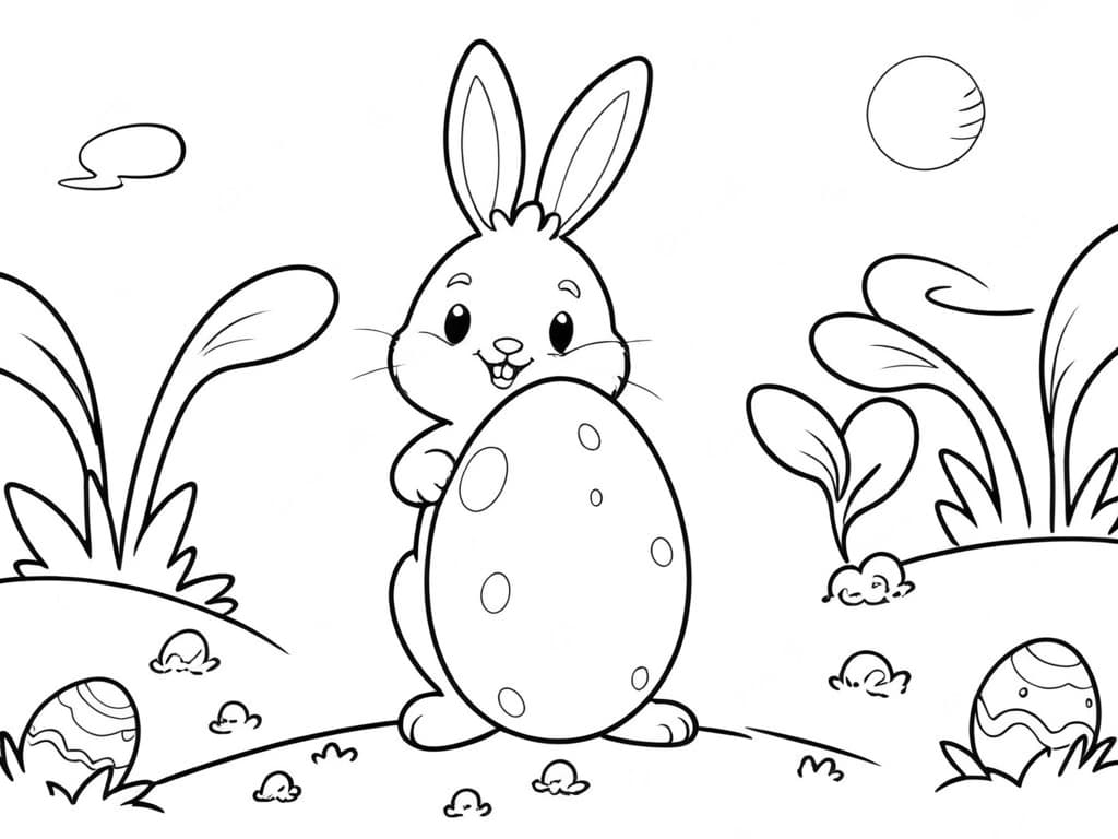 Osterhase mit Riesenei Ausmalbild