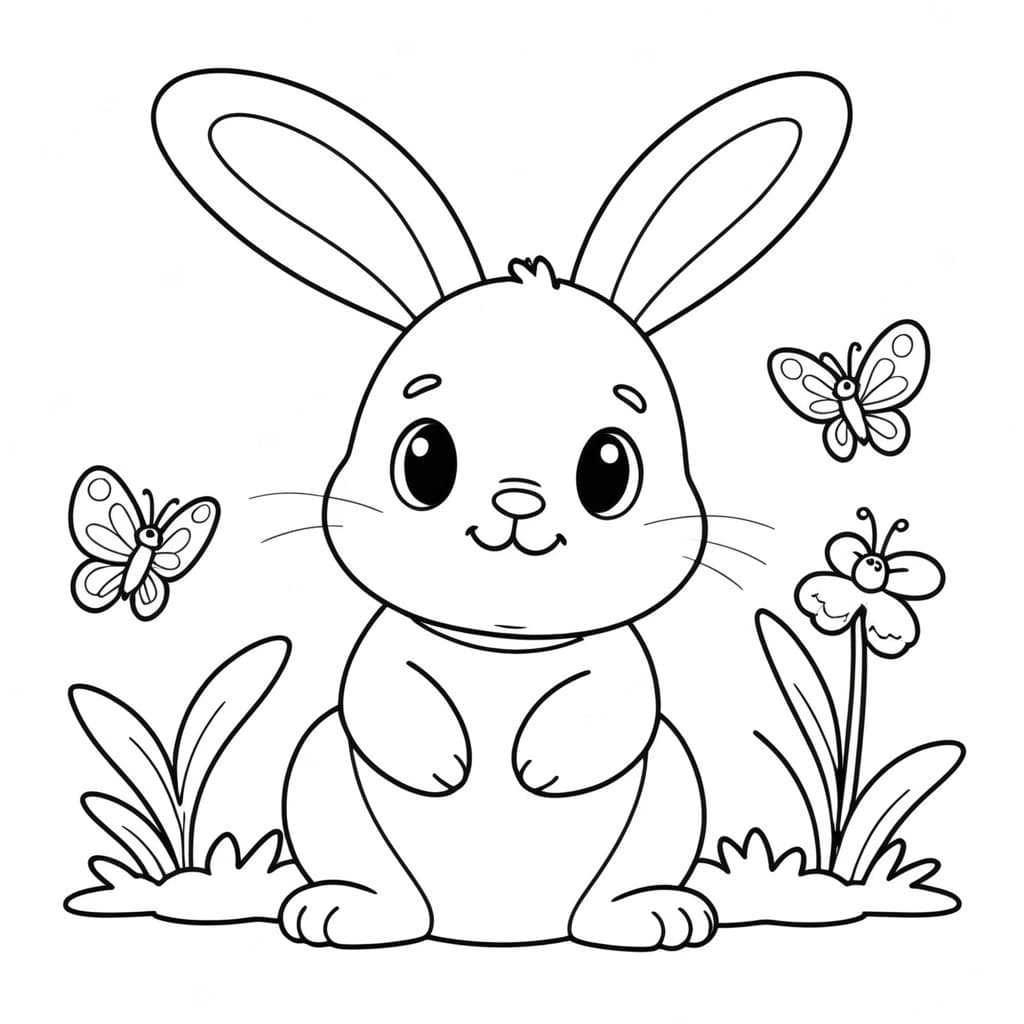 Osterhase mit Schmetterlingen Ausmalbild