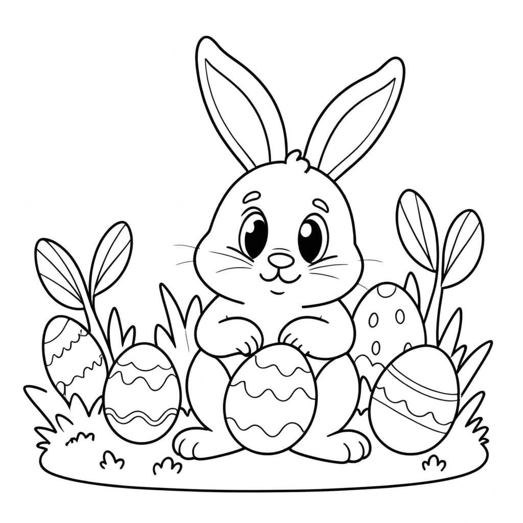Osterhase mit vielen Eiern Ausmalbild