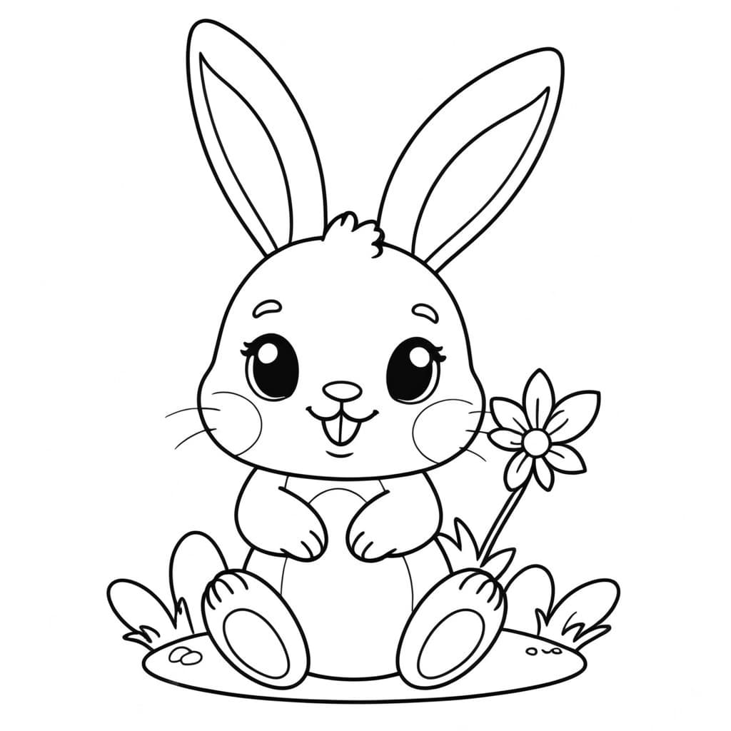 Osterhasenbaby im Garten Ausmalbild