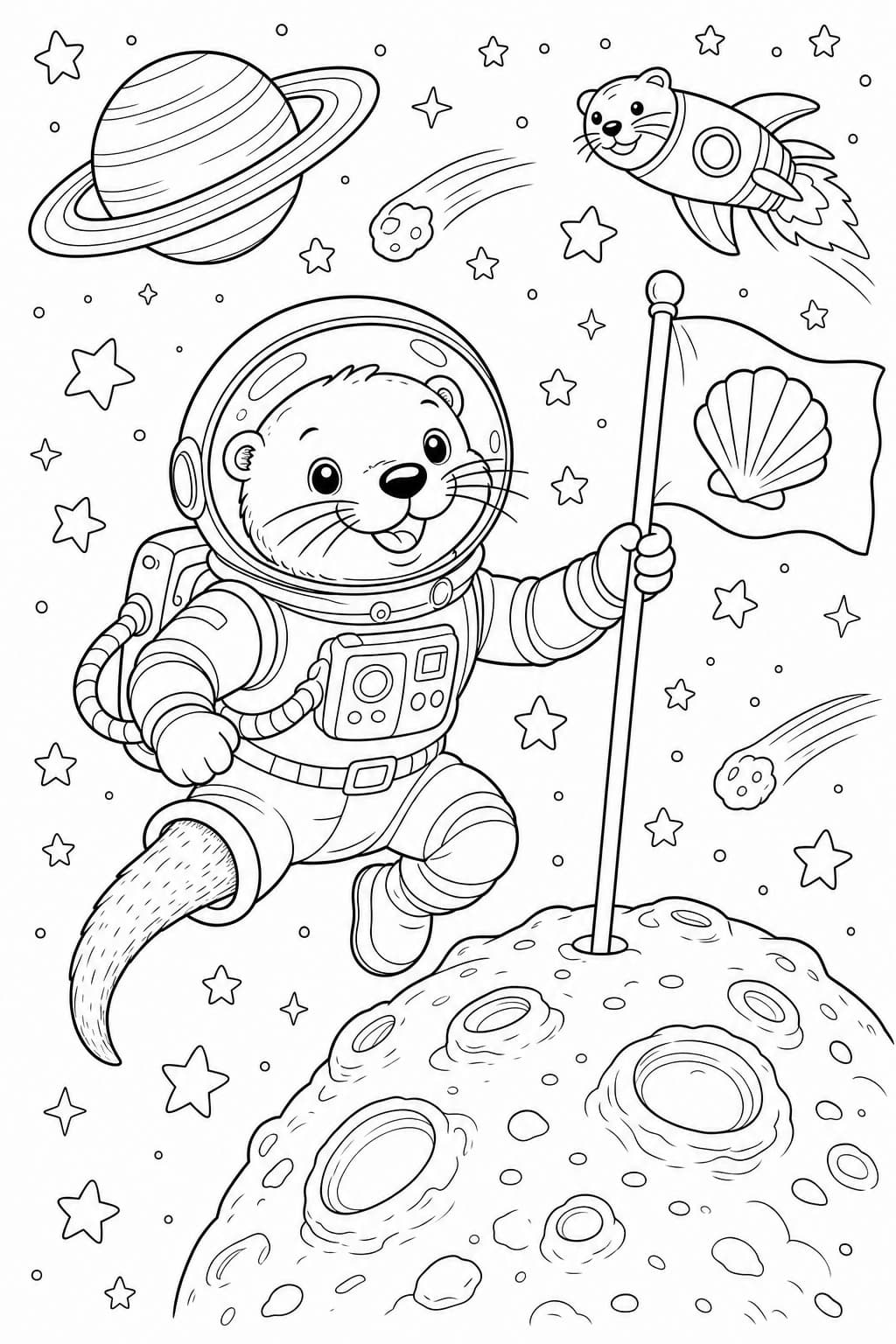 Astronauten Otter im Weltraum Ausmalbild