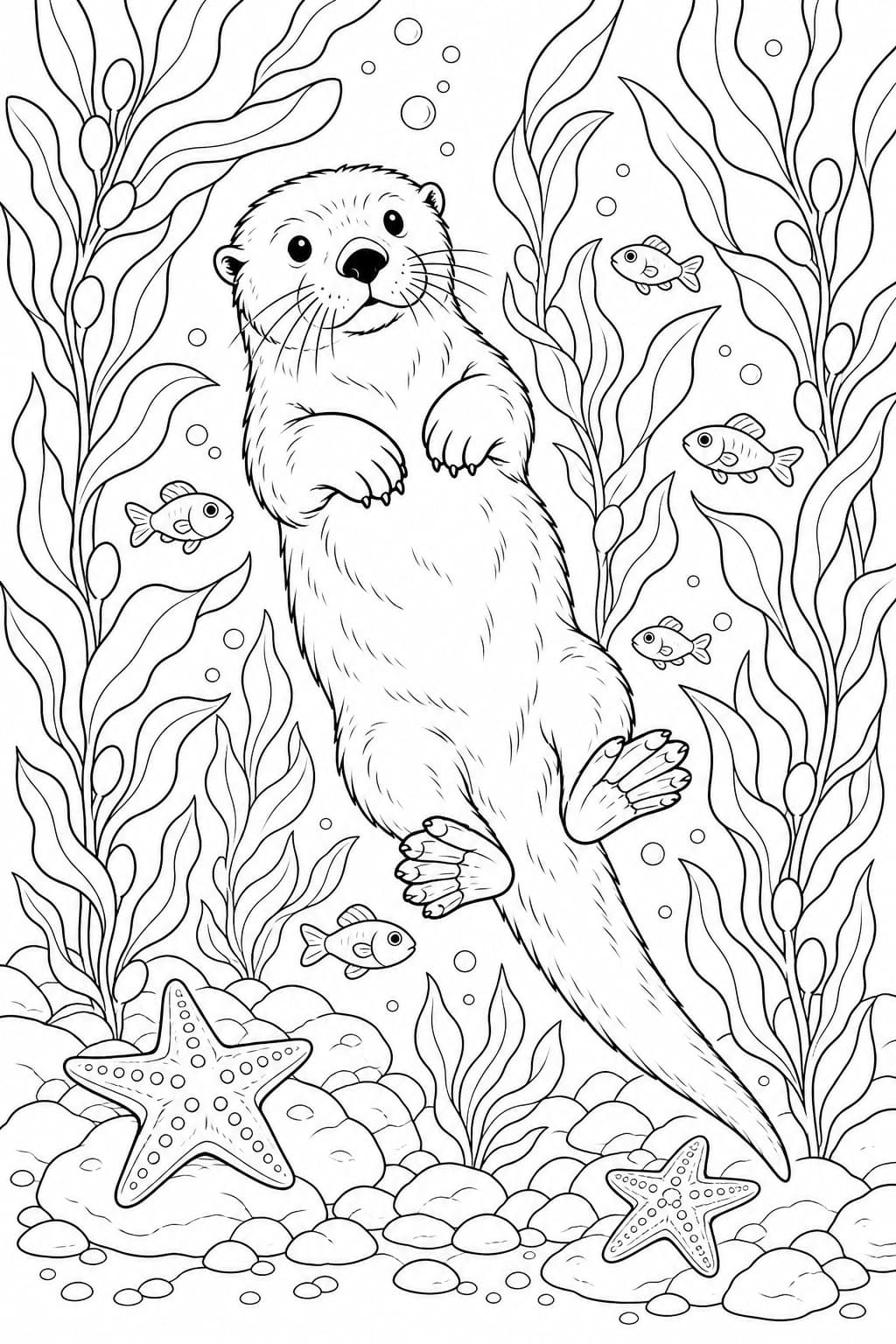 Otter im Seetangwald Ausmalbild