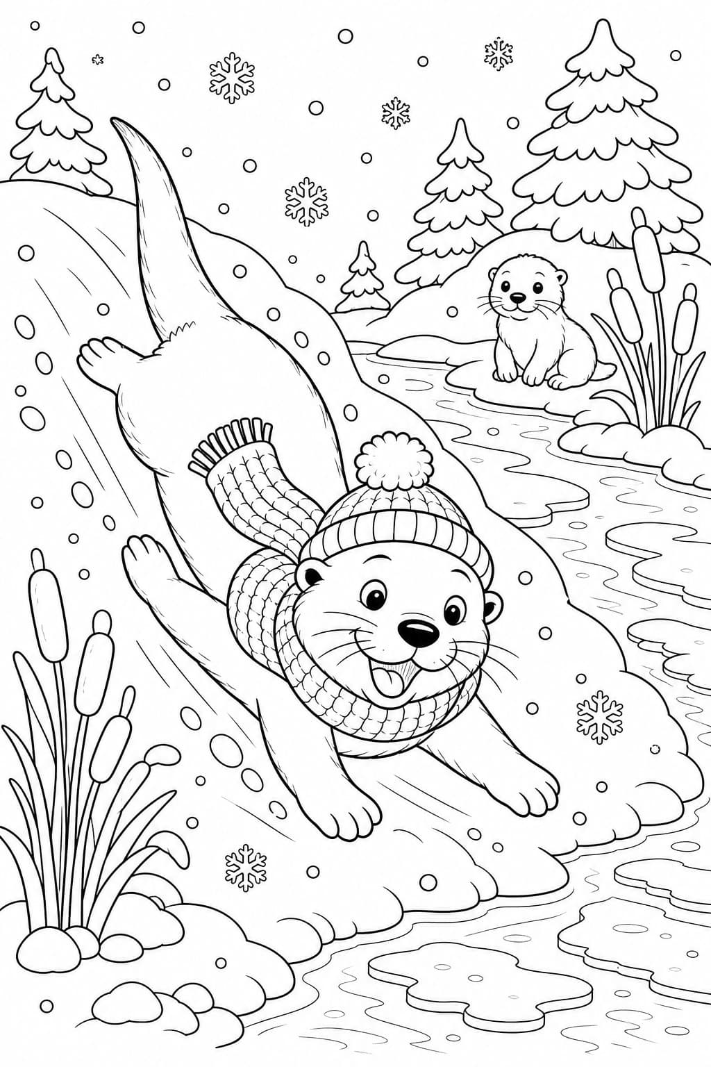 Otter im Winter Ausmalbild