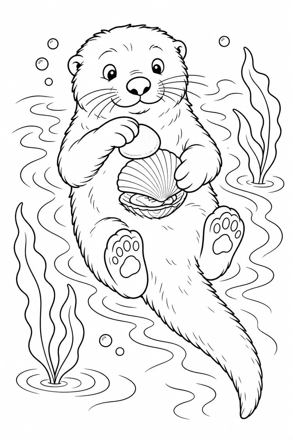 Otter mit Muschel Ausmalbild