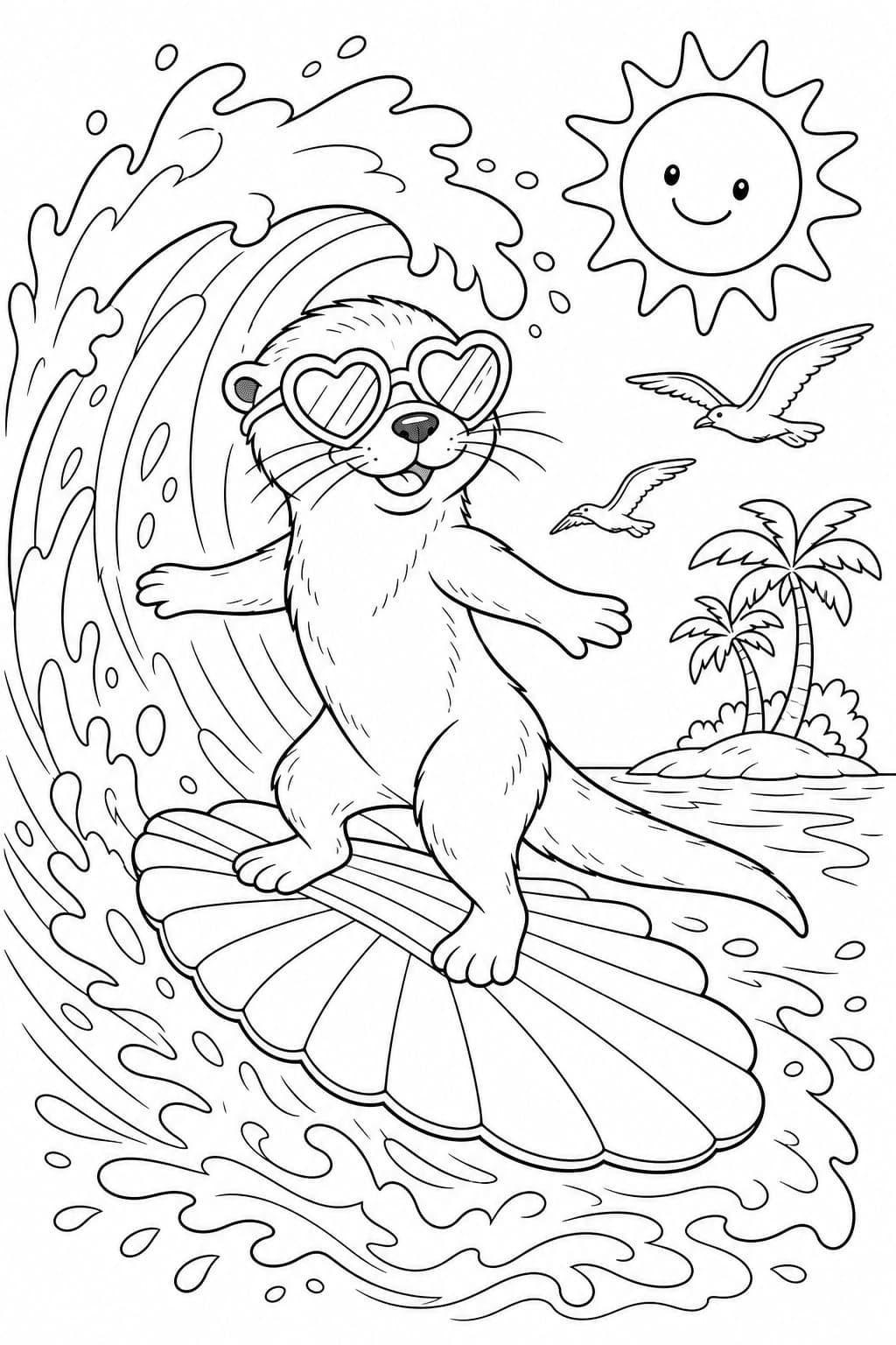 Otter mit Sonnenbrille beim Surfen Ausmalbild