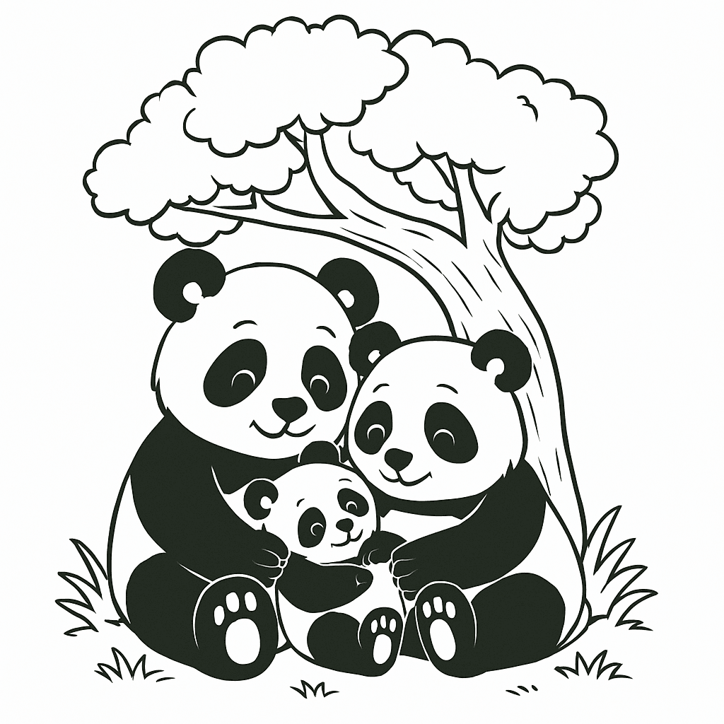 Panda Familie niedlich Ausmalbild