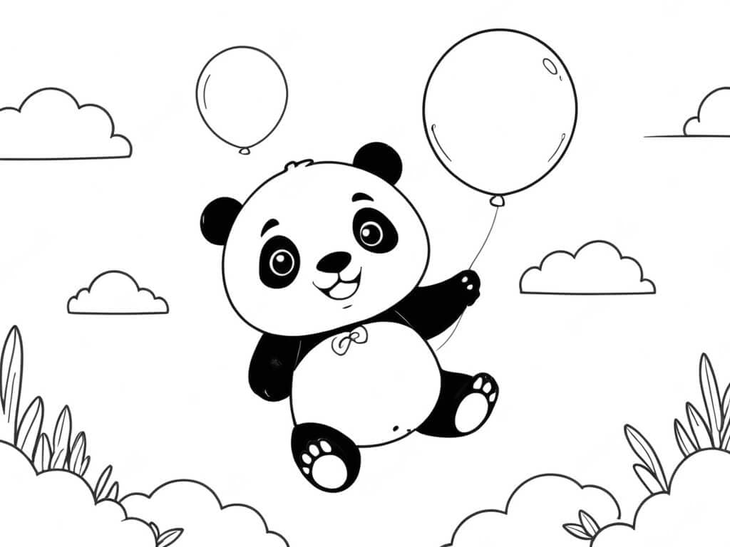 Panda fliegt mit Luftballons Ausmalbild