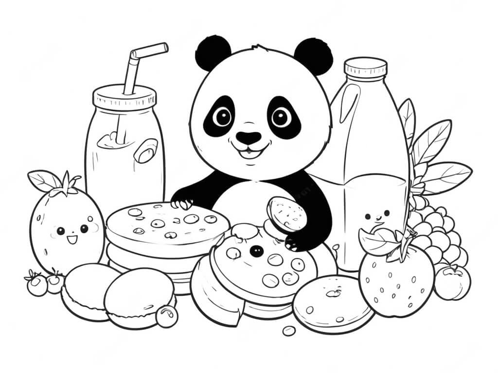 Panda von Essen umgeben Ausmalbild