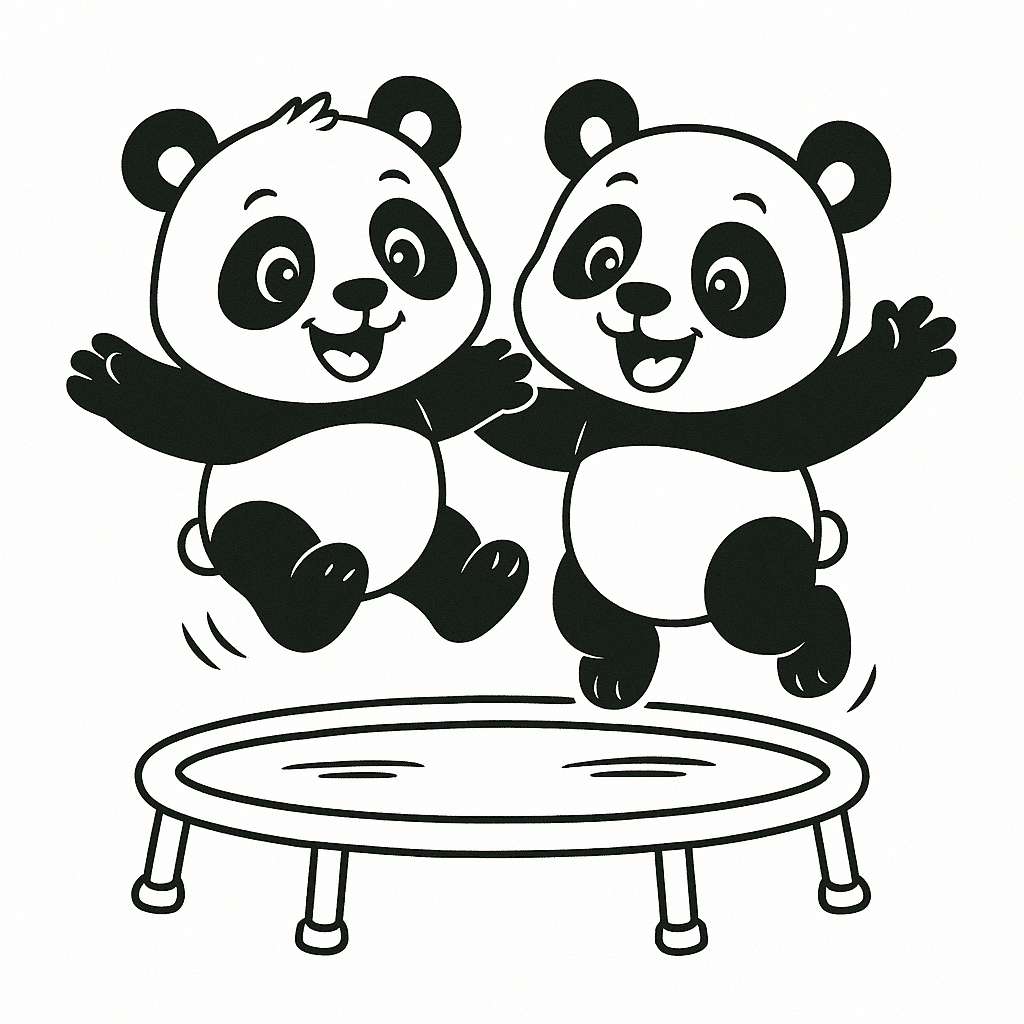 Pandas auf dem Trampolin Ausmalbild