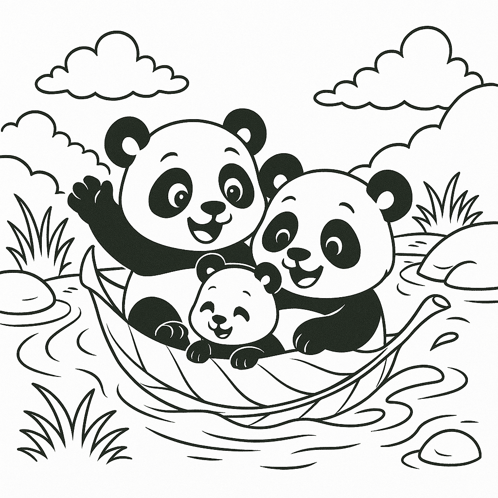 Pandas spielen im Wasser Ausmalbild