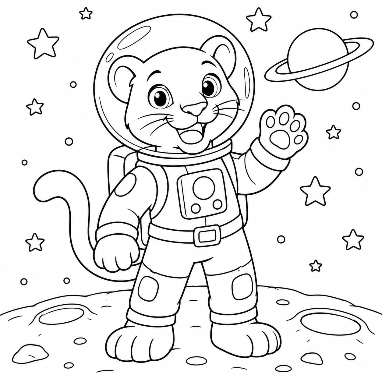 Panther als Astronaut im Weltall Ausmalbild