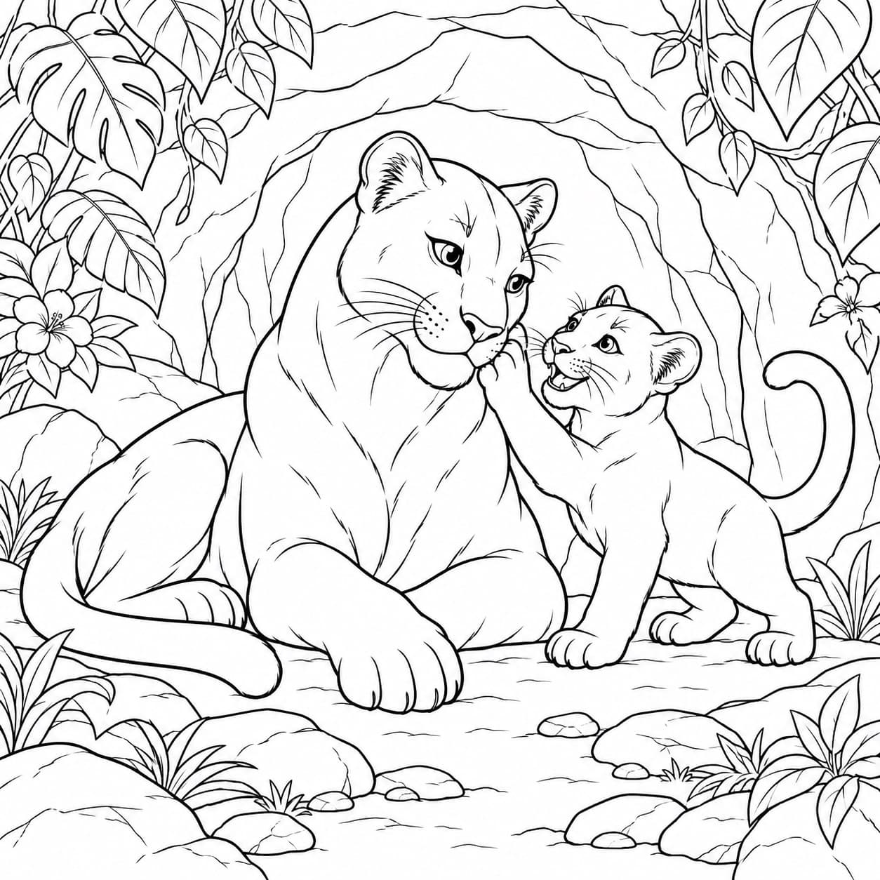 Panther mit seinem Jungtier Ausmalbild