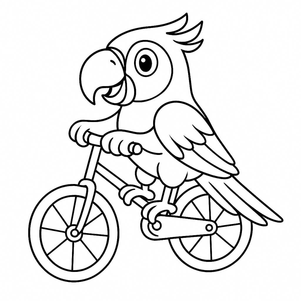 Papagei fährt Fahrrad Ausmalbild