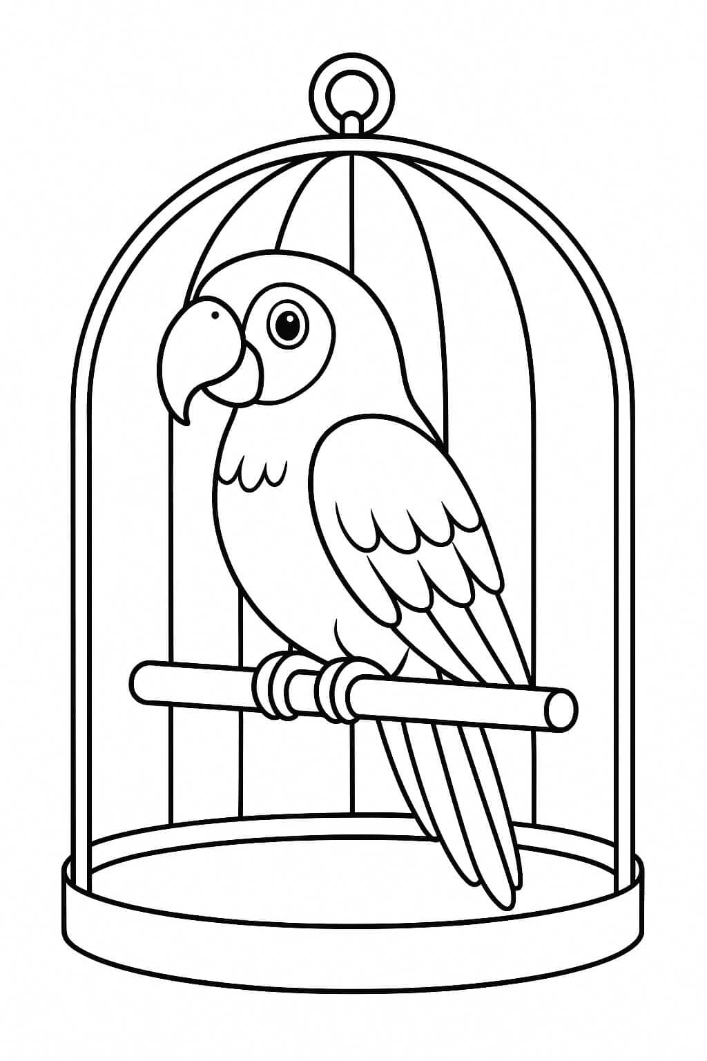 Papagei im Käfig Ausmalbild