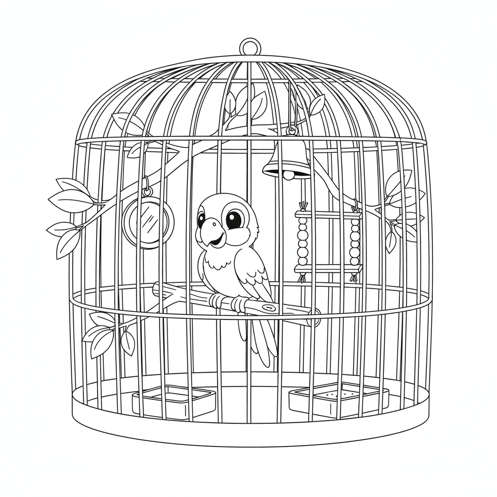 Papagei im Vogelhaus Ausmalbild