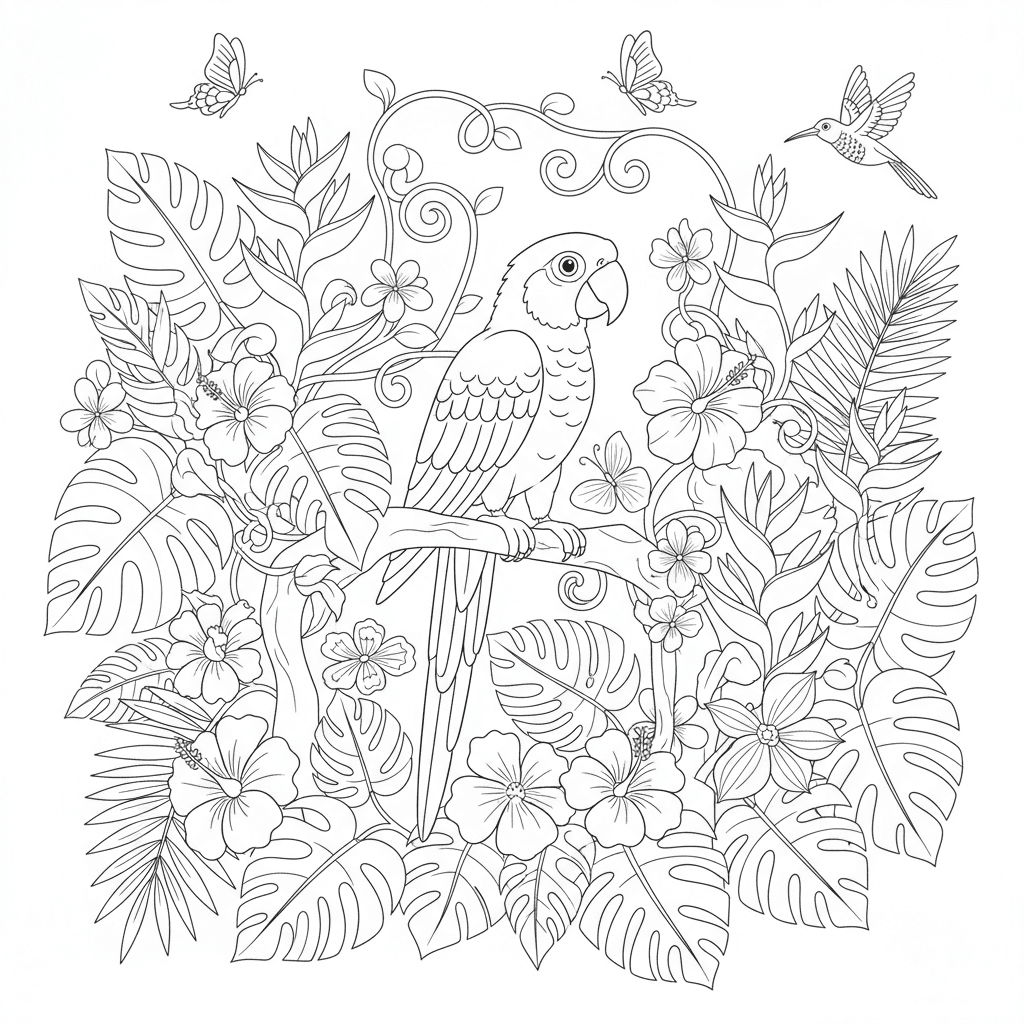 Papagei in der Natur Ausmalbild