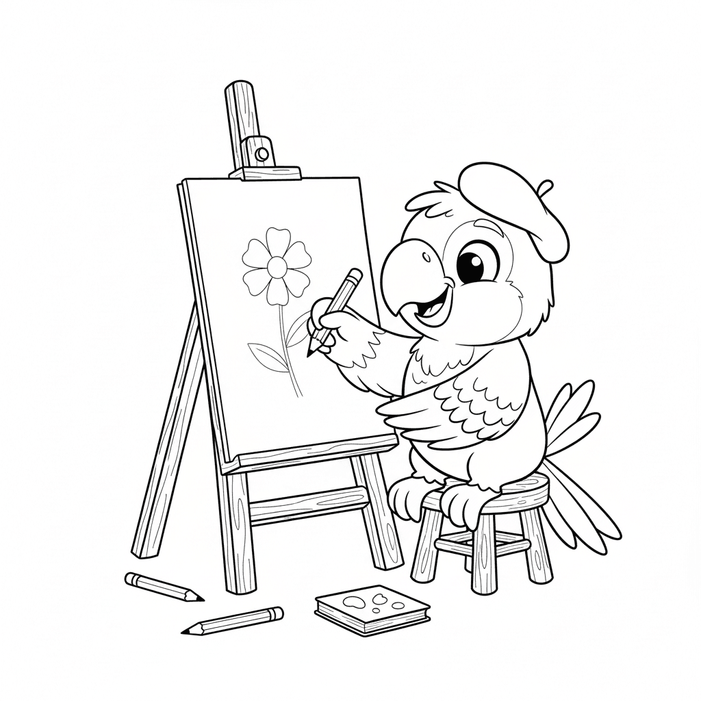 Papagei mit Bleistift Ausmalbild