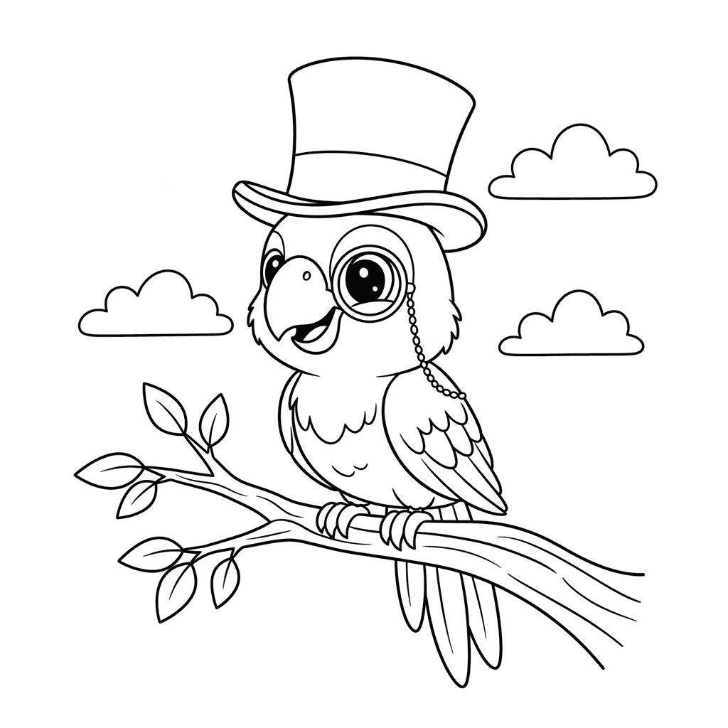 Papagei mit Hut Ausmalbild