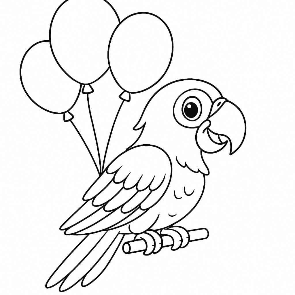 Papagei mit Luftballons Ausmalbild
