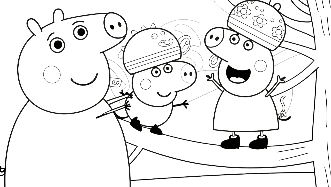 Peppa Wutz spielt am Baum Ausmalbild