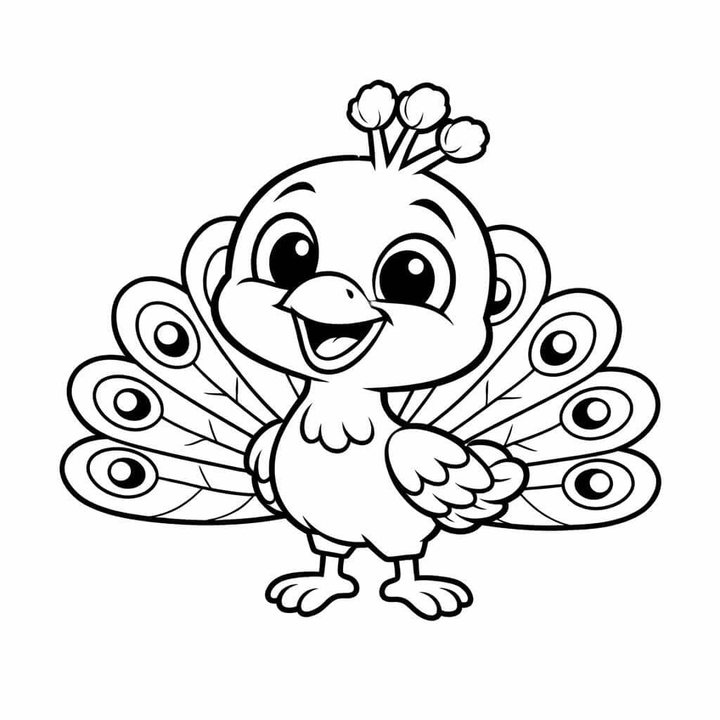 Lächelnder Cartoon Pfau Ausmalbild