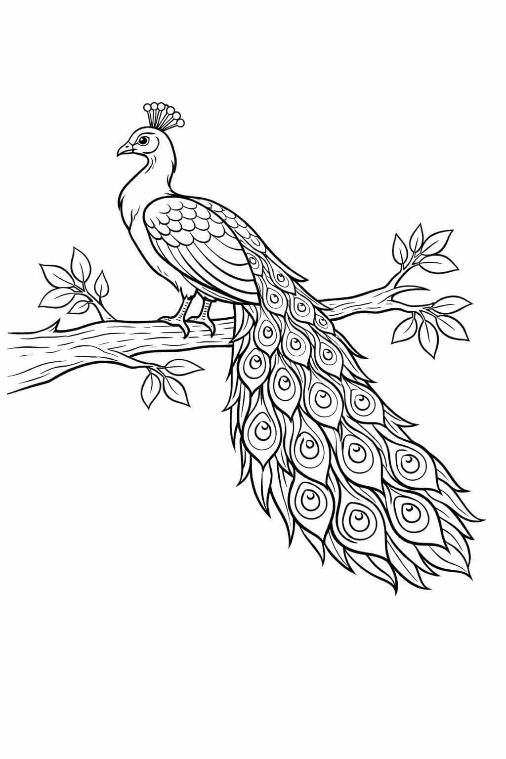 Pfau auf Ast sitzend Ausmalbild