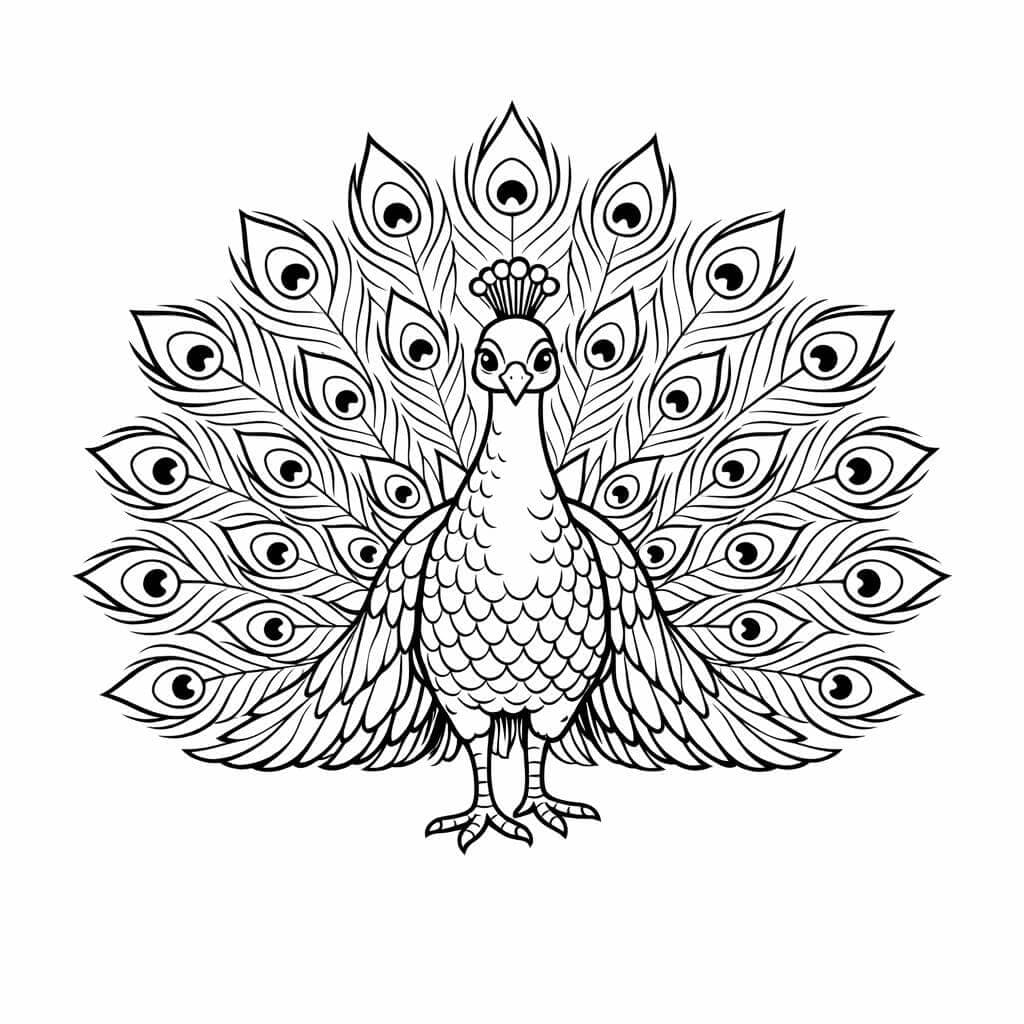 Pfau Frontalansicht Ausmalbild