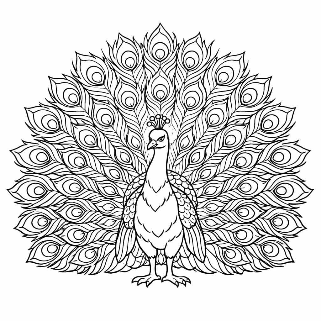 Pfau mit gefächerter Schweif Ausmalbild